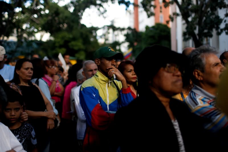 Supporters of Juan Guaido, president of Venezuela's National Assembly attend a citizen assembly in Caracas