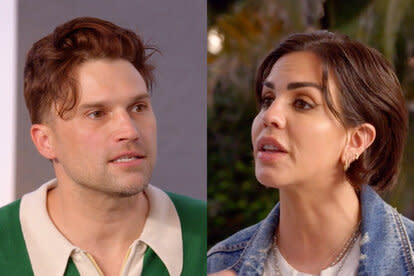 Split of Tom Schwartz and Katie Maloney having a conversation together.