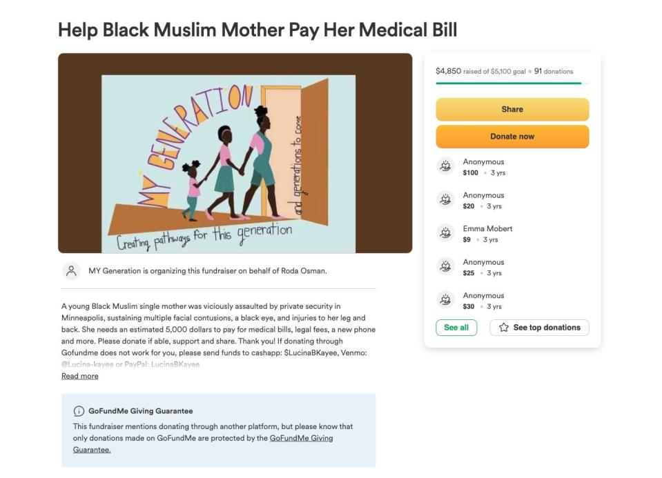 Roda Osman also was the beneficiary of a GoFundMe in 2020 describing an attack in Minneapolis.