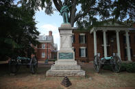 <p>The statue of a Confederate soldier and two Civil War cannons stand in front of the Albemarle County Court House on Aug. 22, 2017 in Charlottesville, Va. The Charlottesville city council voted unanimously on Tuesday to cover Confederate statues in black cloth. (Photo: Mark Wilson/Getty Images) </p>