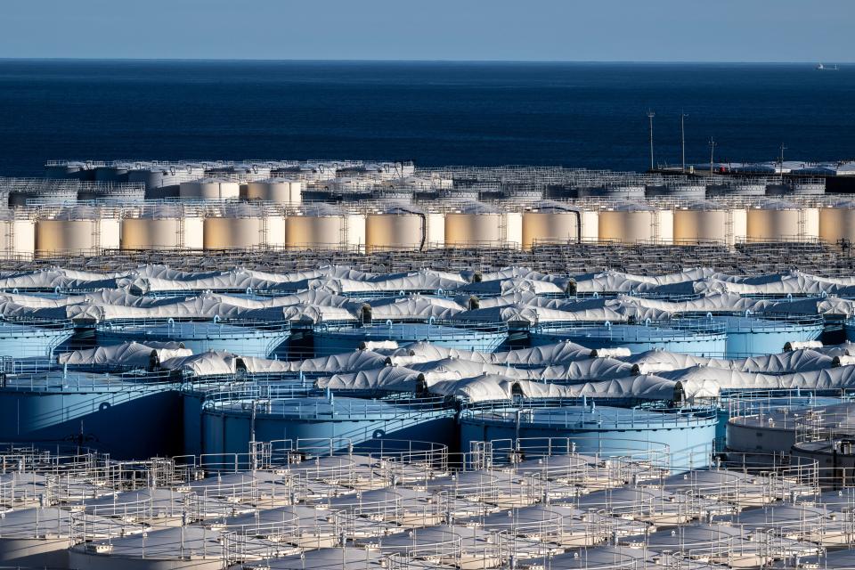 A general view shows storage tanks for contaminated water at the Tokyo Electric Power Company's (TEPCO) Fukushima Daiichi nuclear power plant, in Okuma of Fukushima prefecture in January 20, 2023. (Photo by Philip FONG / AFP) (Photo by PHILIP FONG/AFP via Getty Images)