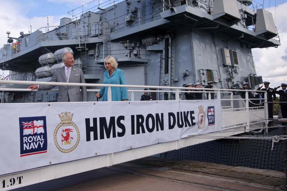 King Charles III and Queen Camilla leaving HMS IRON DUKE on September 22, 2023. Picture: LPhot Gareth Smith/Royal Navy.