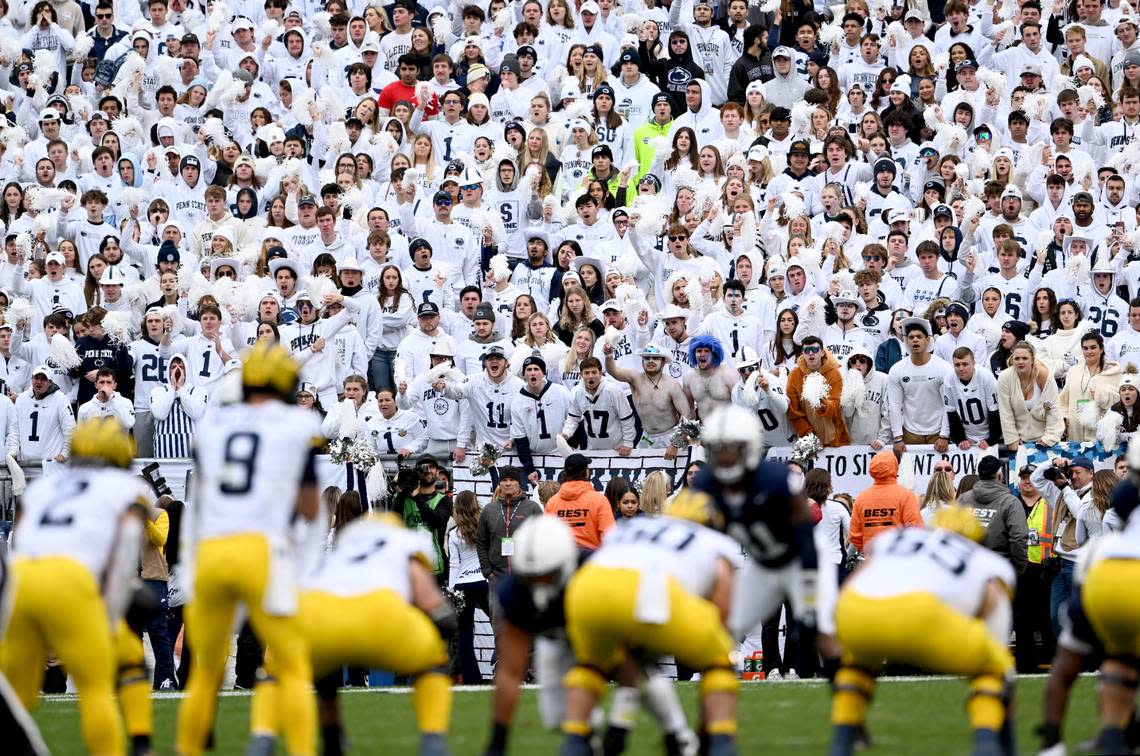 The Penn State student section cheers and tries to distract the Michigan offense during the game on Saturday, Nov. 11, 2023. Abby Drey/adrey@centredaily.com