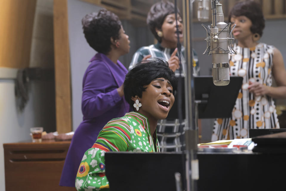 Cynthia Erivo portrays Aretha Franklin in a scene from the National Geographic miniseries “Genius: Aretha.” (Richard DuCree/National Geographic via AP)