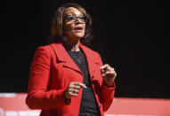 In this Saturday, Jan. 25, 2020, photo, former Mayor Sheila Dixon answers a question during a Baltimore City Mayoral Candidate Forum, hosted by the Greater Baltimore Urban League, at Morgan State University, in Baltimore. (Ulysses Muñoz/The Baltimore Sun via AP)