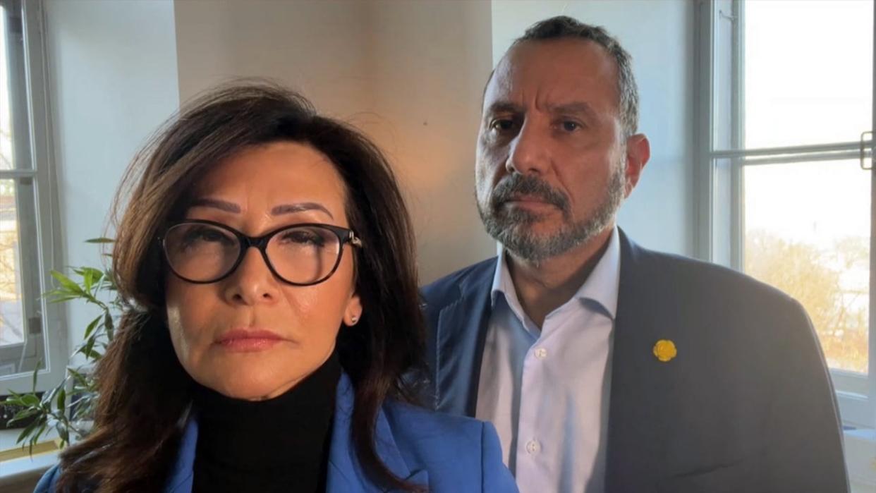 Elizabeth Rivera, speaking alongside her spouse, Antoine Bittar, in a video call from Quebec City, said they were desperate to speak with a CAQ cabinet minister, so they paid. (CBC - image credit)