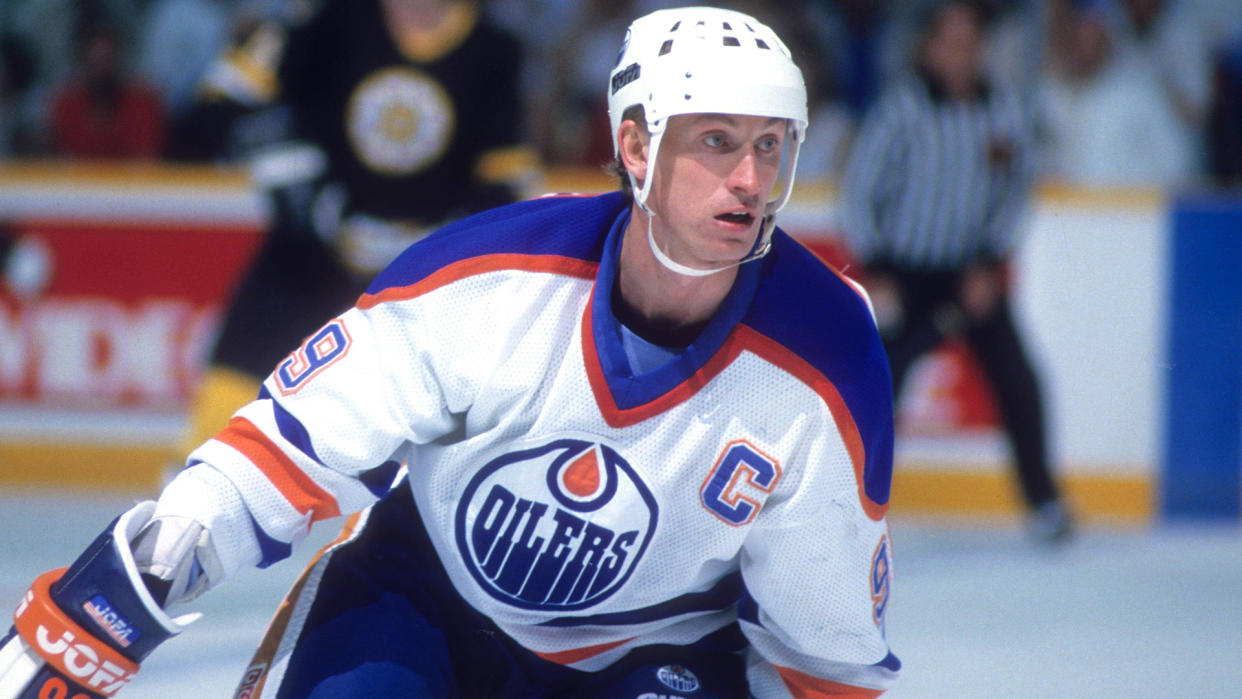 Wayne Gretzky's final game-worn Oilers jersey was sold at auction for a whopping US$1.452 million on Sunday, breaking the record for most expensive hockey jersey. (Photo by B Bennett/Bruce Bennett Studios via Getty Images Studios/Getty Images) 
