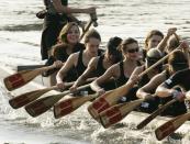 <p>Rowing alongside members of the Sisterhood Cross Channel on the River Thames in London.</p>