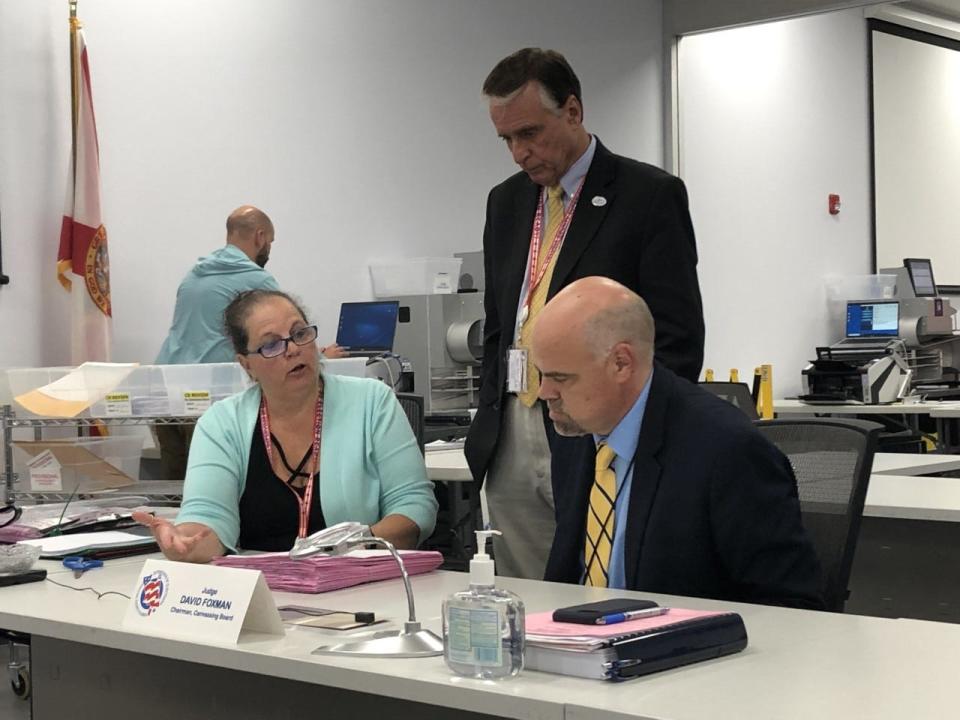 The Volusia County Canvassing Board meets at the Supervisor of Elections Office in DeLand following the November 2022 election. Under a proposed bill, the state Legislature would require canvassing board members to be trained in signature verification.