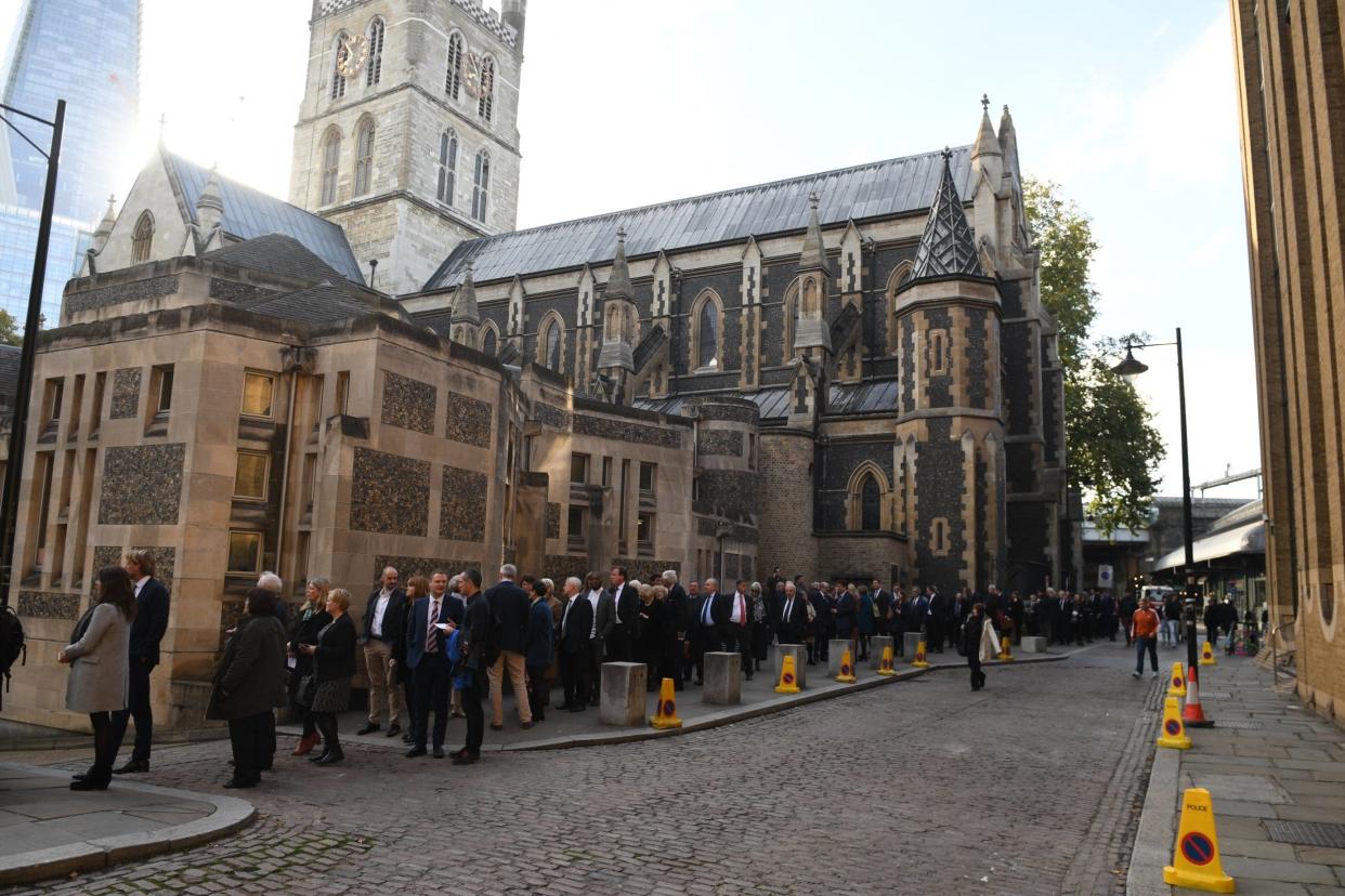 People gather for the memorial service for Labour Party MP Tessa Jowell at Southwark Cathedral: Jeremy Selwyn