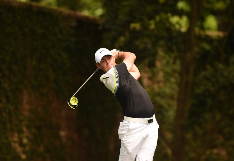 Rory McIlroy of Northern Ireland tees off during Round 3 of the 79th Masters Golf Tournament on April 11, 2015, in Augusta, Georgia