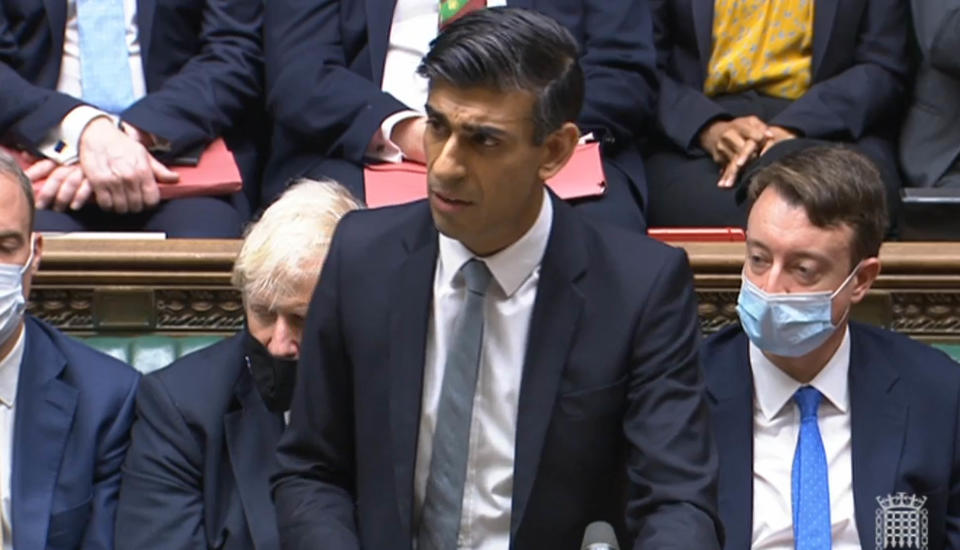 Chancellor of the Exchequer Rishi Sunak delivering his Budget 