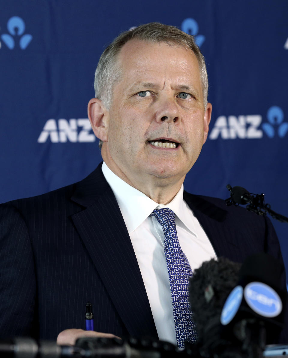ANZ CEO Australia Philip Chronican speaks during a press conference to discuss the outcome of the Federal Court ruling in the IMF fees class action in Sydney, Australia, Wednesday, Feb. 5, 2014. ANZ Banking Group Ltd. partially lost a class action law suit in the Australian Federal Court brought by more than 43,000 customers who claimed they had been charged excessive fees for years.(AP Photo/Rob Griffith)