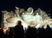 One of approximately 326 snow and ice sculptures is on display for the Sapporo Snow Festival.