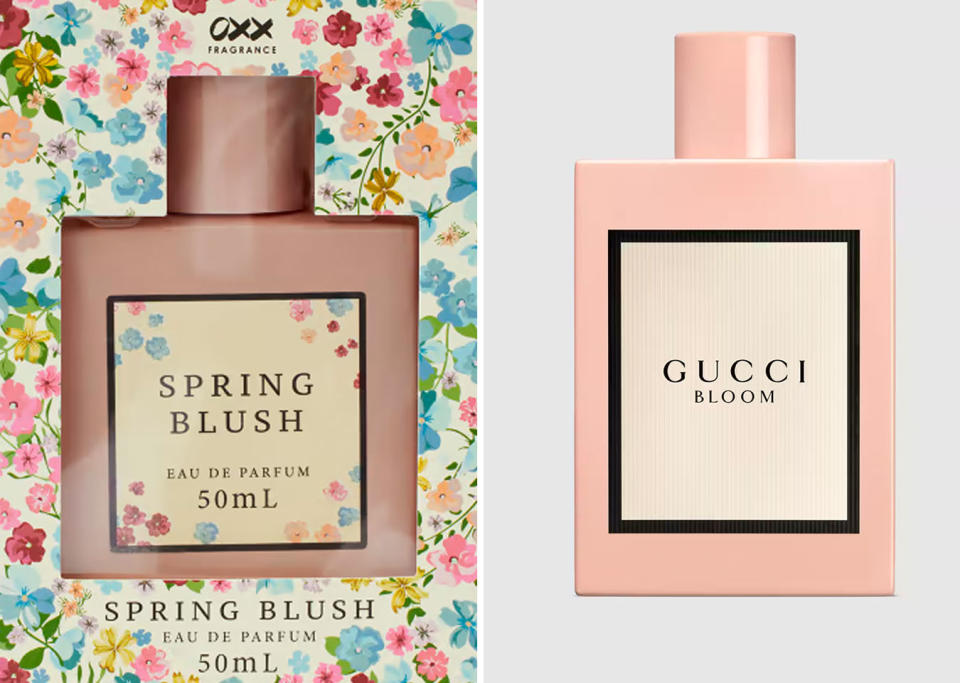 L: Kmart&#39;s Spring Blush perfume. R: Gucci&#39;s bloom perfume