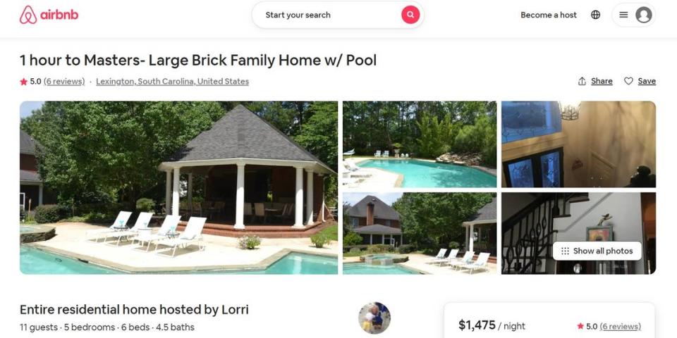 This screenshot shows an AirBnB rental in the Columbia area.