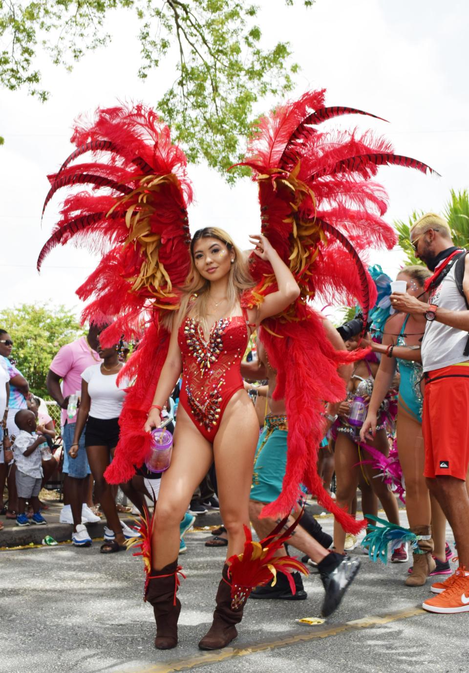 This showstopping fiery monochromatic costume looks like it came straight off the Victoria's Secret runway — but better.