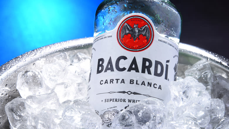 bacardi rum bottle in ice