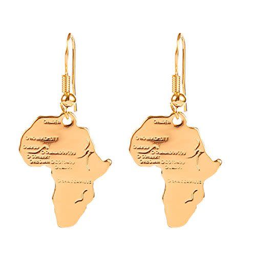 18) 24k Gold Plated Brass Africa Map Earrings