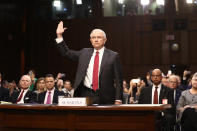 <p>Jeff Sessions, U.S. attorney general, swears in to a Senate Intelligence Committee hearing with U.S. Attorney General Jeff Sessions in Washington, D.C., on Tuesday, June 13, 2017. (Photo: Andrew Harrer/Bloomberg via Getty Images) </p>