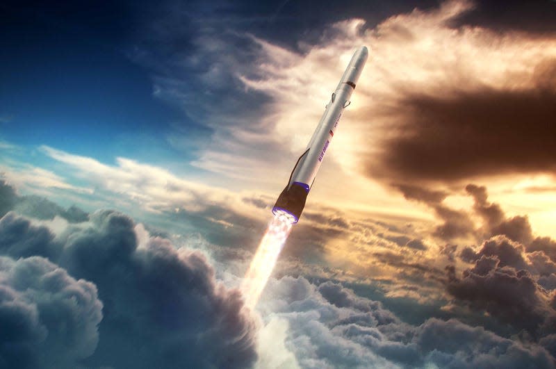 Conceptual image of New Glenn in flight. 