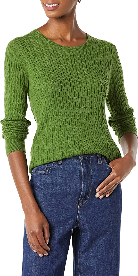 Amazon Essentials Women's Standard Lightweight Cable Crewneck Sweater. Image via Amazon.