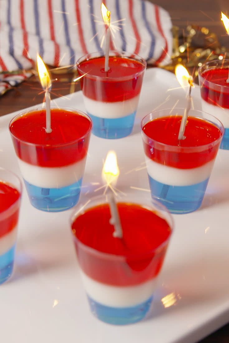 <p>Who said jello is just for kids? There's no better way to keep the party going than with a tray of patriotic jello shots. </p><p><strong><em>Get the recipe at <a href="https://www.delish.com/cooking/recipe-ideas/recipes/a53998/rocket-jello-shots-recipe/" rel="nofollow noopener" target="_blank" data-ylk="slk:Delish;elm:context_link;itc:0;sec:content-canvas" class="link ">Delish</a>. </em></strong></p>