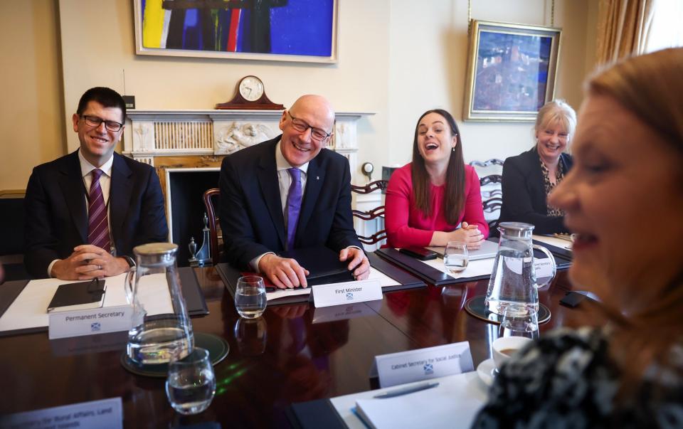John Swinney, the First Minister of Scotland, is pictured today as he chaired his first Cabinet meeting at Bute House in Edinburgh