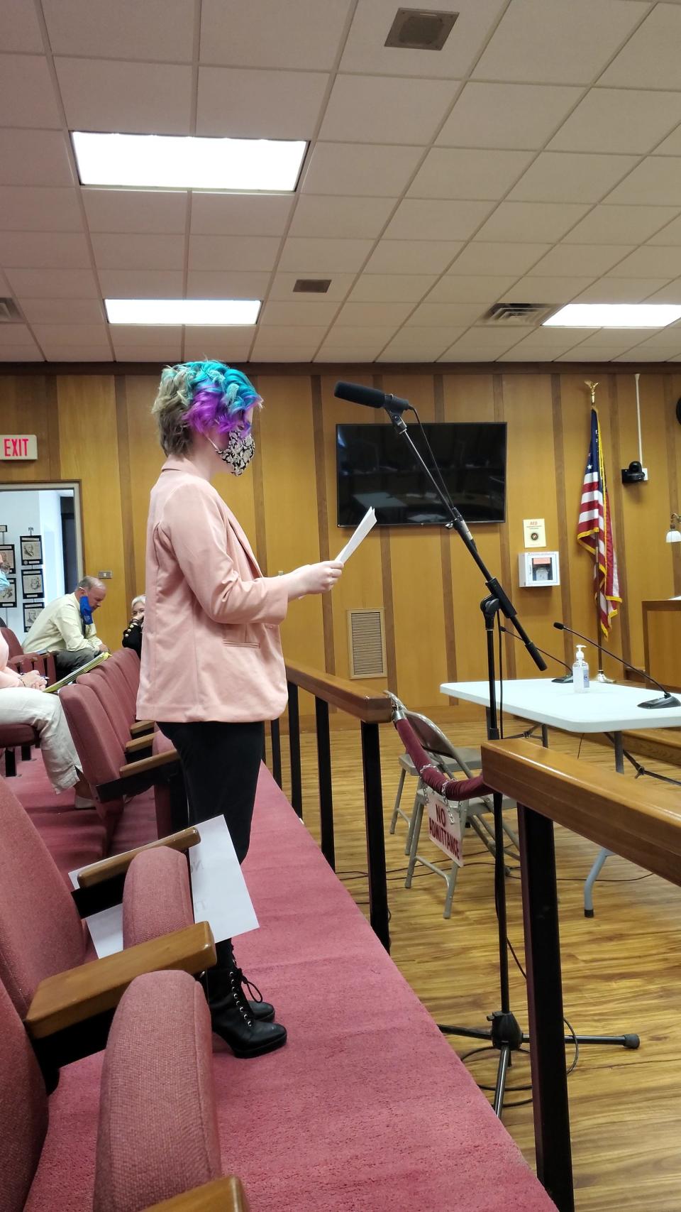 Peyton Amaral, an eighth grader at Morton Middle School in Fall River, Mass., testifies before the Fall River City Council.