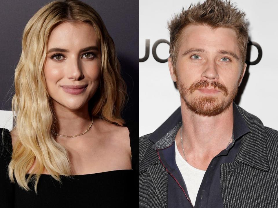 On the left: Emma Roberts at the premiere of the film “Spencer” in LA in October 2021. On the right: Garrett Hedlund at the Inaugural Audio Up Christmas Gala in LA in December 2021.