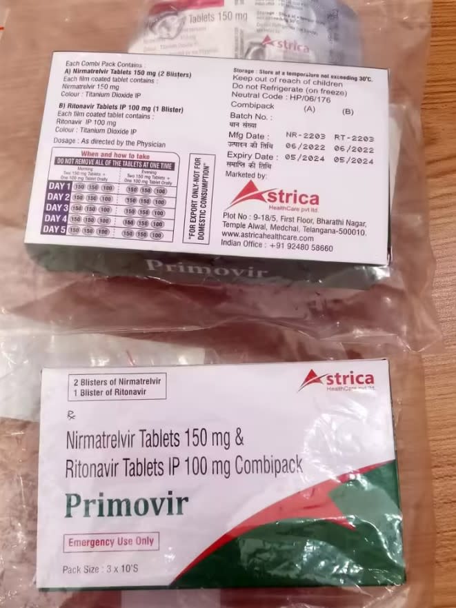 被稱為「綠盒」的印度製新冠仿製藥Primovir，真假藥從外觀完全無法分辨。   圖:翻攝自上觀新聞