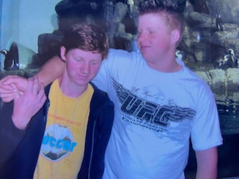 Matthew Bowen, right, with his brother, Jonathan, as young boys. The Vacaville police officer, 32, died after being hit by a suspected DUI driver on July 11, 2024. “He was just really sweet as a kid and just a very kind man,” his mother Becky Bowen said.