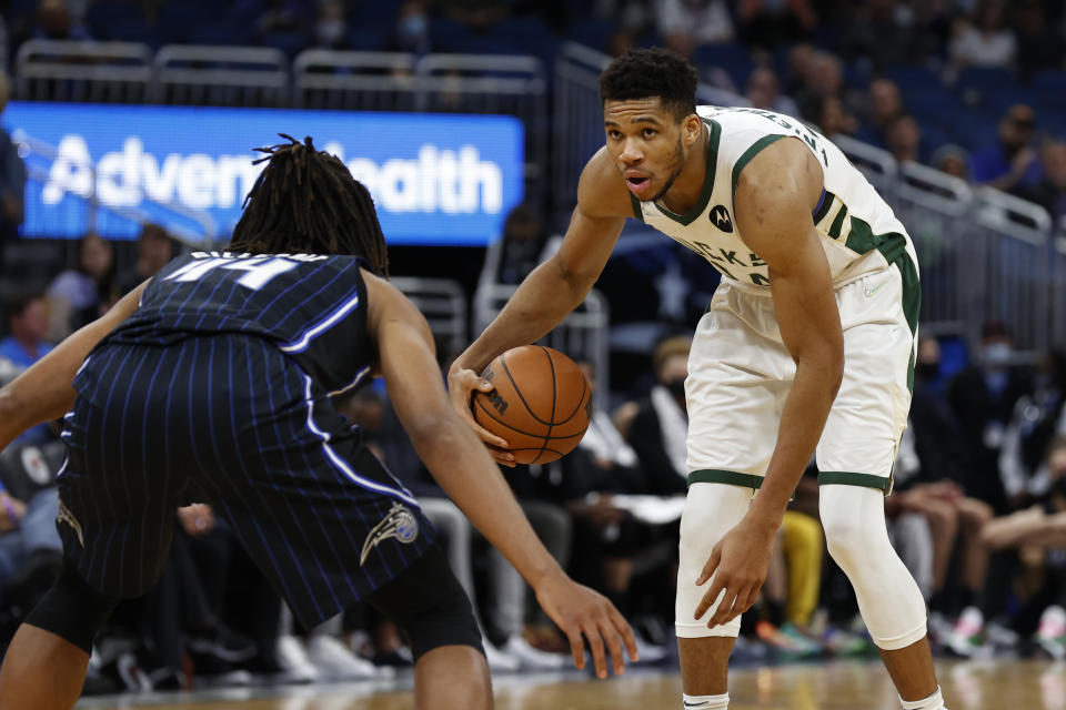 Milwaukee Bucks forward Giannis Antetokounmpo (34) finds himself in the MVP race again. (AP Photo/Scott Audette)