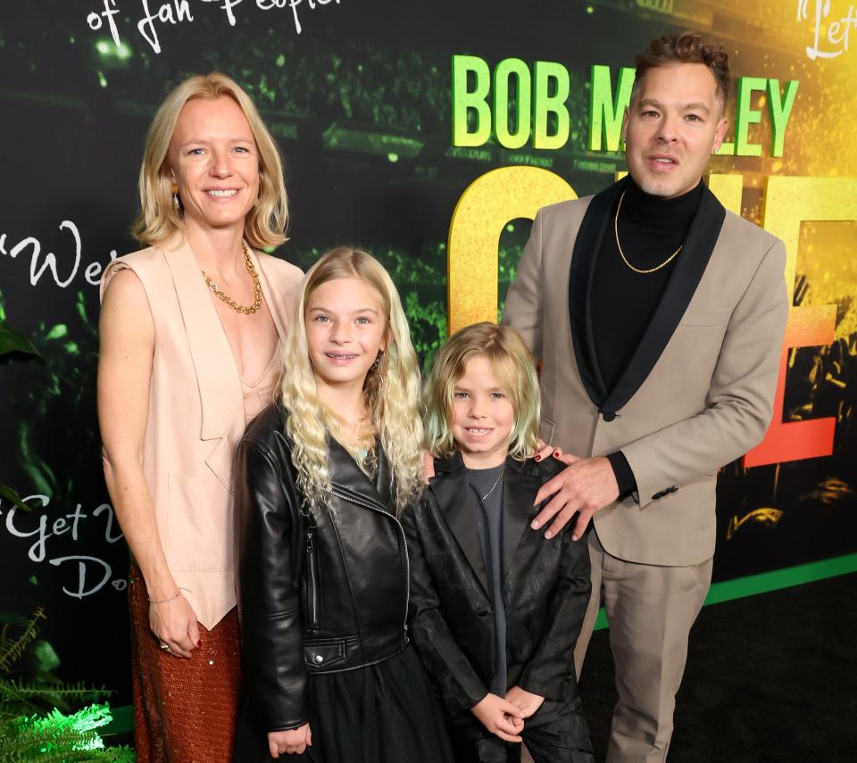 Hollywood screenwriter and Wilmington native Zach Baylin with his wife Kate Susman and their children Mavis and Marlow at the Los Angeles premiere of "Bob Marley: One Love" at Regency Village Theatre on February 6 in Los Angeles.