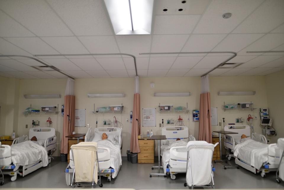 Photos of the nursing laboratories that are ready for the reinstated nursing program making it's return for fall of 2024 at NMSU-Alamogordo. Photo shows nursing beds with 'dummies' for practices.