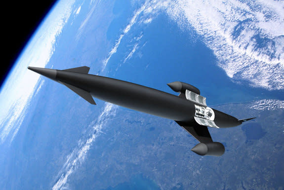 The SKYLON concept vehicle consists of a slender fuselage containing propellant tankage and payload bay, with delta wings attached midway along the fuselage carrying the SABRE engines in axisymmetric nacelles on the wingtips. The vehicle takes
