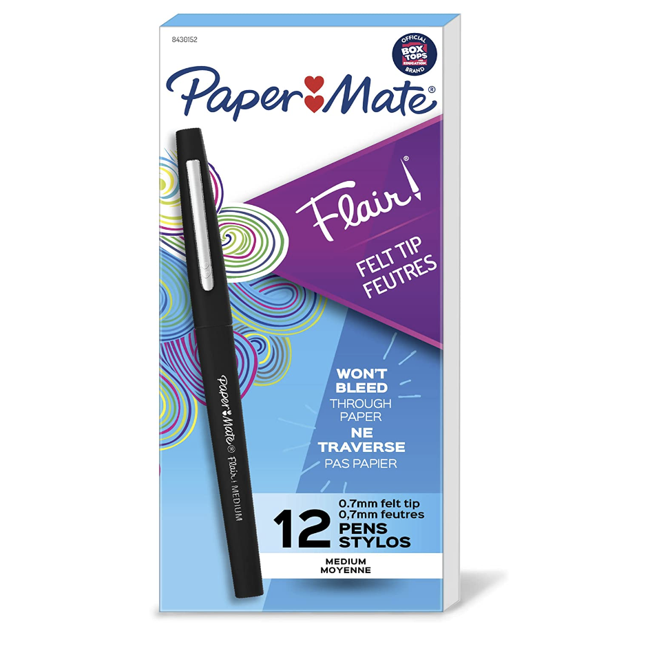 Paper Mate Flair Point Guard Marker Porous, Nylon Tip Pen Medium, 12 Pack (Photo via Amazon)