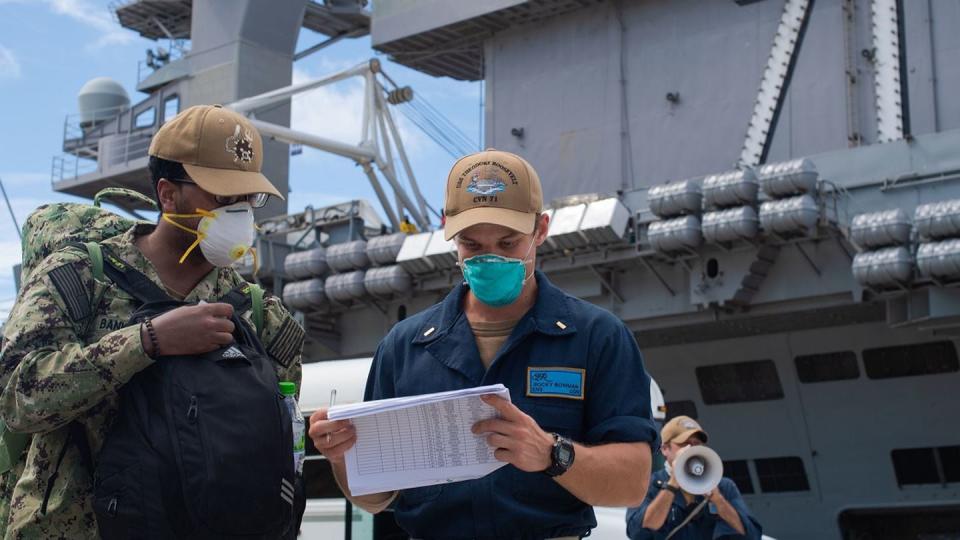 Sailors from the aircraft carrier Theodore Roosevelt in May 2020. (Navy)