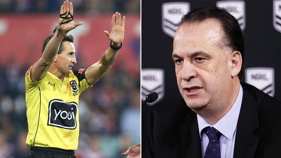 Referee Gerard Sutton (pictured left) and ARL Chairman Peter V'landys (pictured right). (Getty Images)