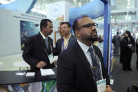 Pradeep Sivaraman, secretary of India's Marine Products Export Development Authority, speaks during an interview at the North American Seafood Expo, Tuesday, March 12, 2024, in Boston. Sivaraman says India is committed to providing quality shrimp to U.S. buyers, but did not answer questions about labor and environmental problems. (AP Photo/Steven Senne)