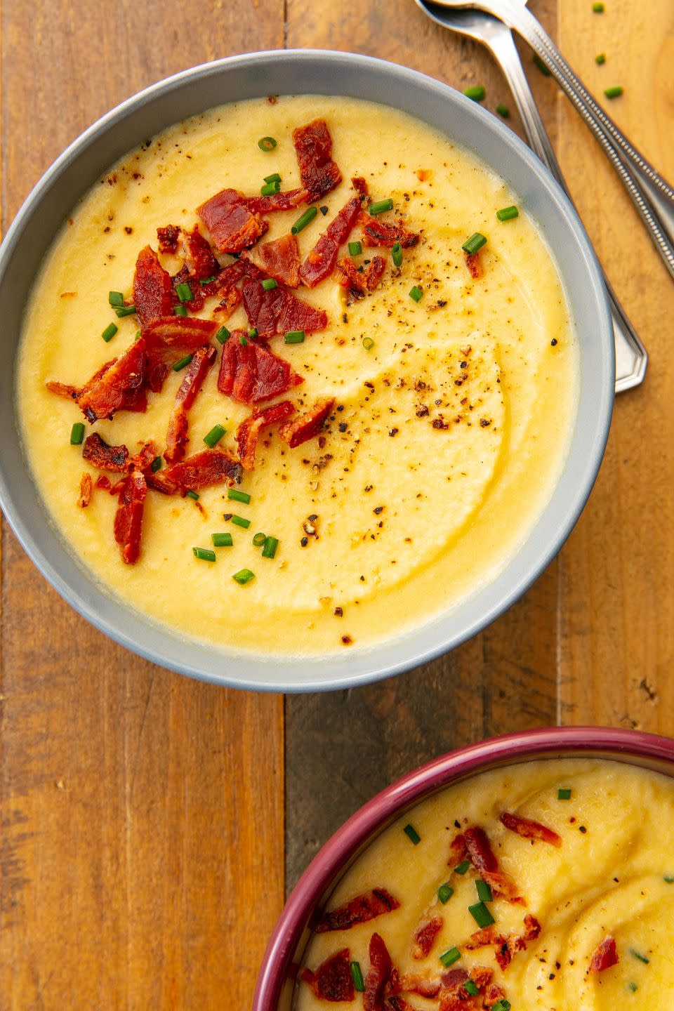 <p>Cauliflower soup on f(LEEK). 😂 <a href="https://www.delish.com/content/vegetarian-recipes/" rel="nofollow noopener" target="_blank" data-ylk="slk:Vegetarian;elm:context_link;itc:0;sec:content-canvas" class="link ">Vegetarian</a>? Skip the bacon.</p><p>Get the <strong><a href="https://www.delish.com/cooking/recipe-ideas/a21960741/cauliflower-leek-soup/" rel="nofollow noopener" target="_blank" data-ylk="slk:Cauliflower Leek Soup recipe;elm:context_link;itc:0;sec:content-canvas" class="link ">Cauliflower Leek Soup recipe</a>.</strong></p>