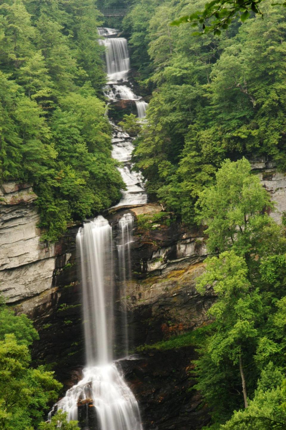 At 400 feet, Raven Cliff Falls are the highest in South Carolina. The trail to the falls, located in Caesars Head State Park, is a moderate 2.2-mile hike.