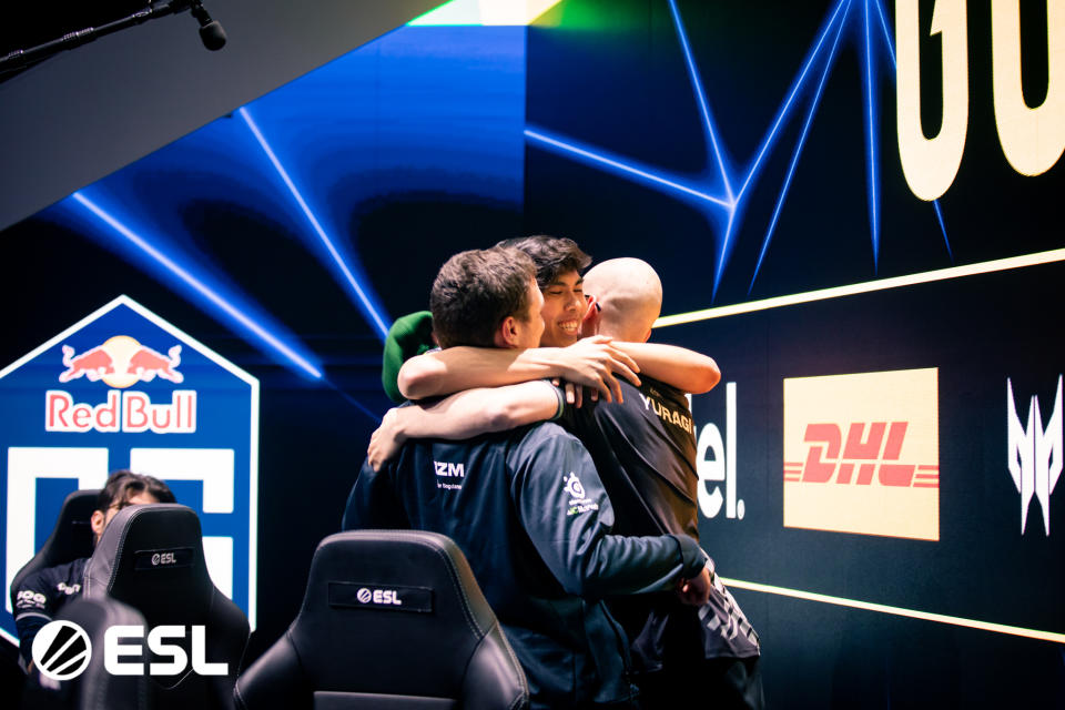 OG players celebrate after making it to the Top 6 at the Stockholm Major. (Photo: ESL)