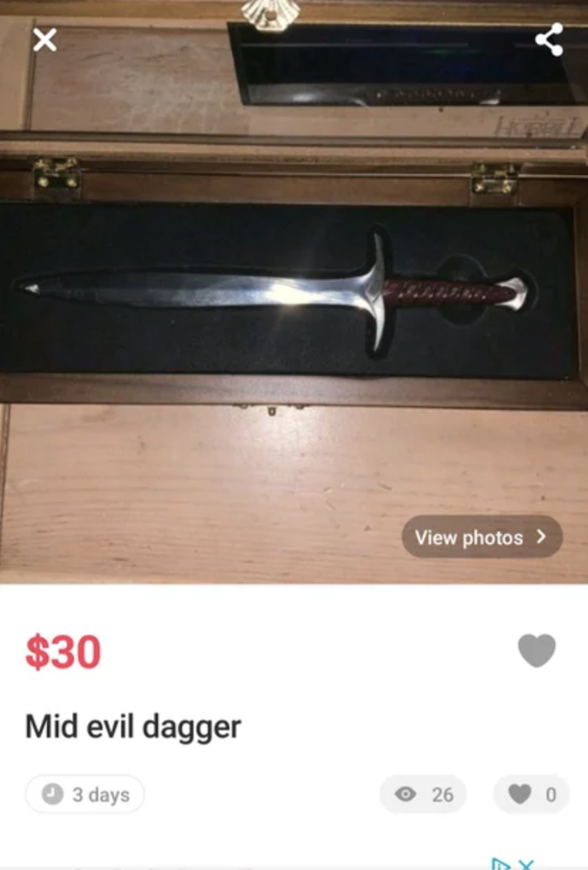 Marketplace ad reading, "Mid evil dagger"