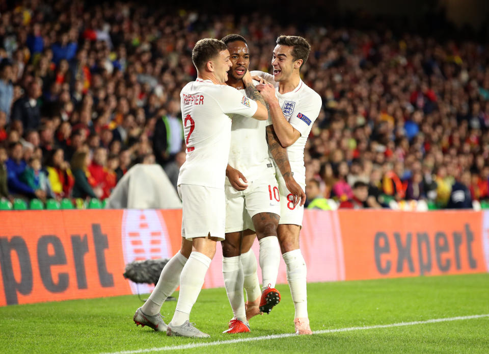 England celebrate Raheem Sterling's opener