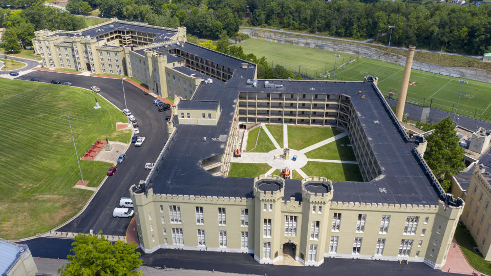 The barracks at Virginia Military Institute on Wednesday, July 15, 2020, in Lexington, Virginia.  / Credit: Steve Helber / AP