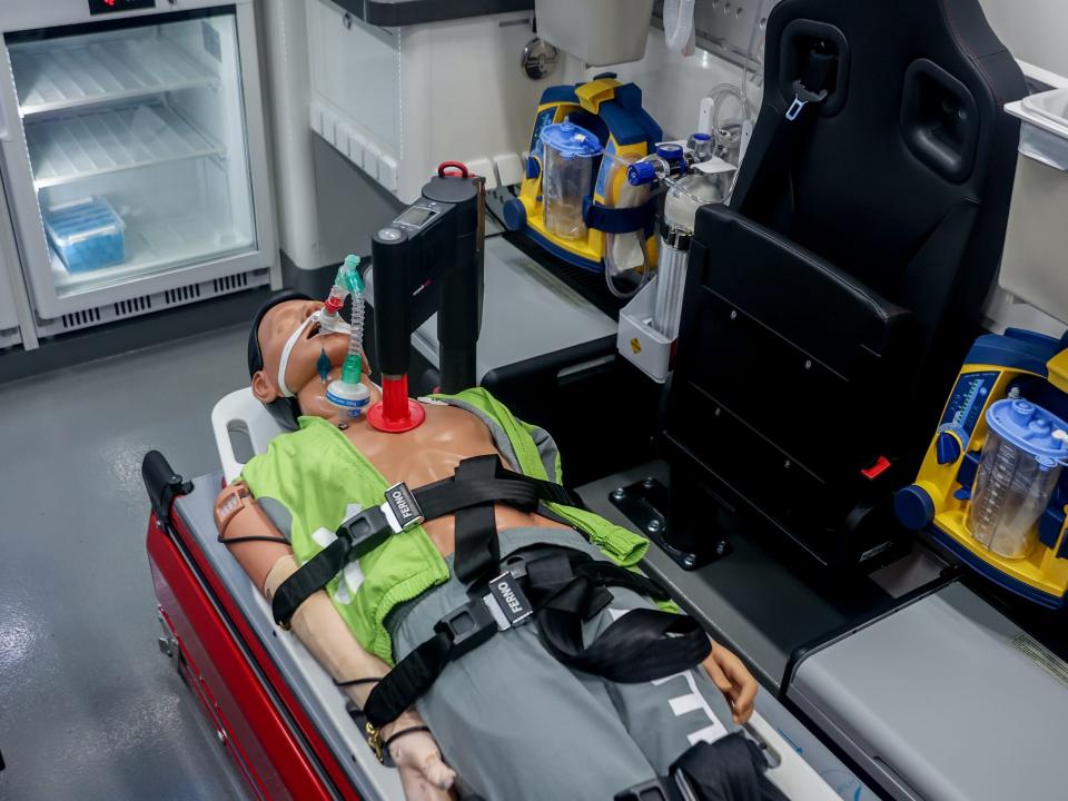 A specialized ambulance for transporting bodies undergoing cryopreservation was shown at a conference in Madrid in November 2022.