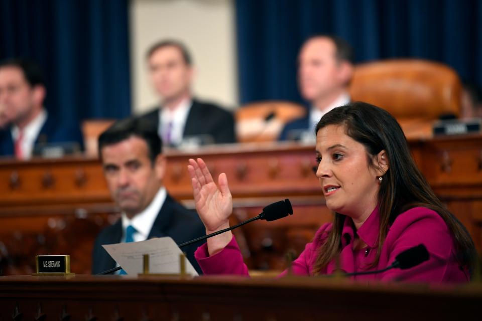 Elise Stefanik, R-N.Y., questions former Ukraine ambassador Marie Yovanovitch during a hearing before the Permanent Select Committee on Intelligence on November 15, 2019.