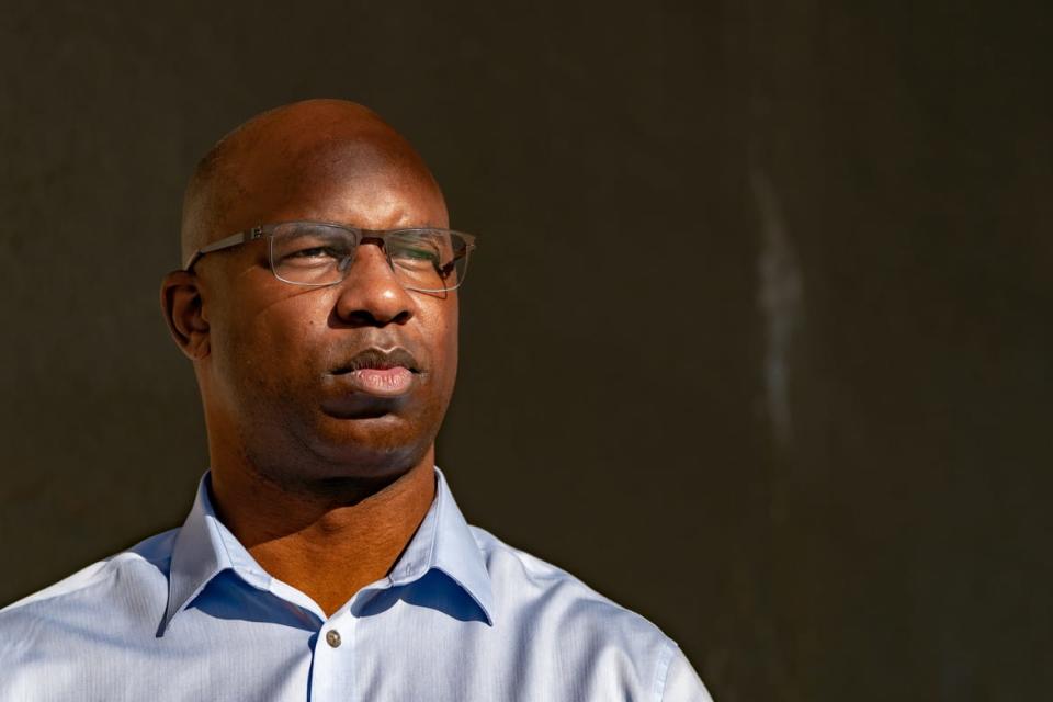 <div class="inline-image__caption"><p>Rep. Jamaal Bowman poses outside a subway station on June 17, 2020 in the Bronx borough of New York City.</p></div> <div class="inline-image__credit">Jeenah Moon/Getty Images</div>