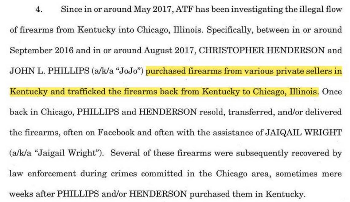 Court records detail how guns were purchased in Kentucky and allegedly trafficked to Chicago for criminal purposes.